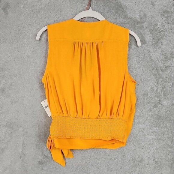 Maeve Wrap Top Womens XS Mango Textured Satin Sleeveless V-Neck Anthropologie - Picture 9 of 9